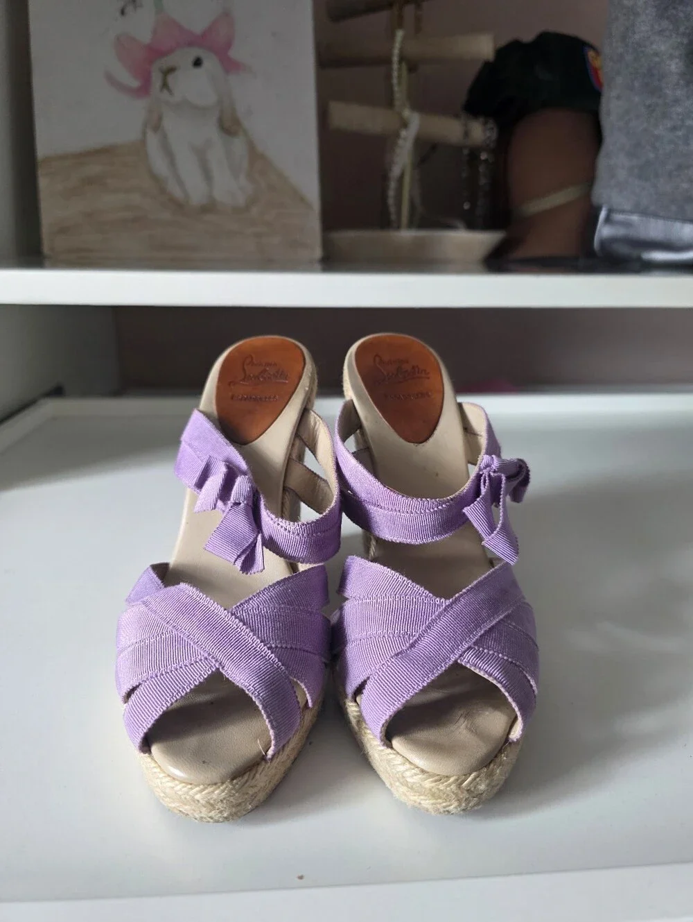 Christian Louboutin Lavender Fabric Wedge Espadrilles